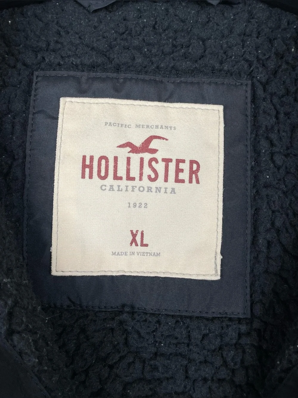 Hollister Puffer Vest Mens XL Black Sherpa Fur Lined Full Zip Y2K Ski Casual